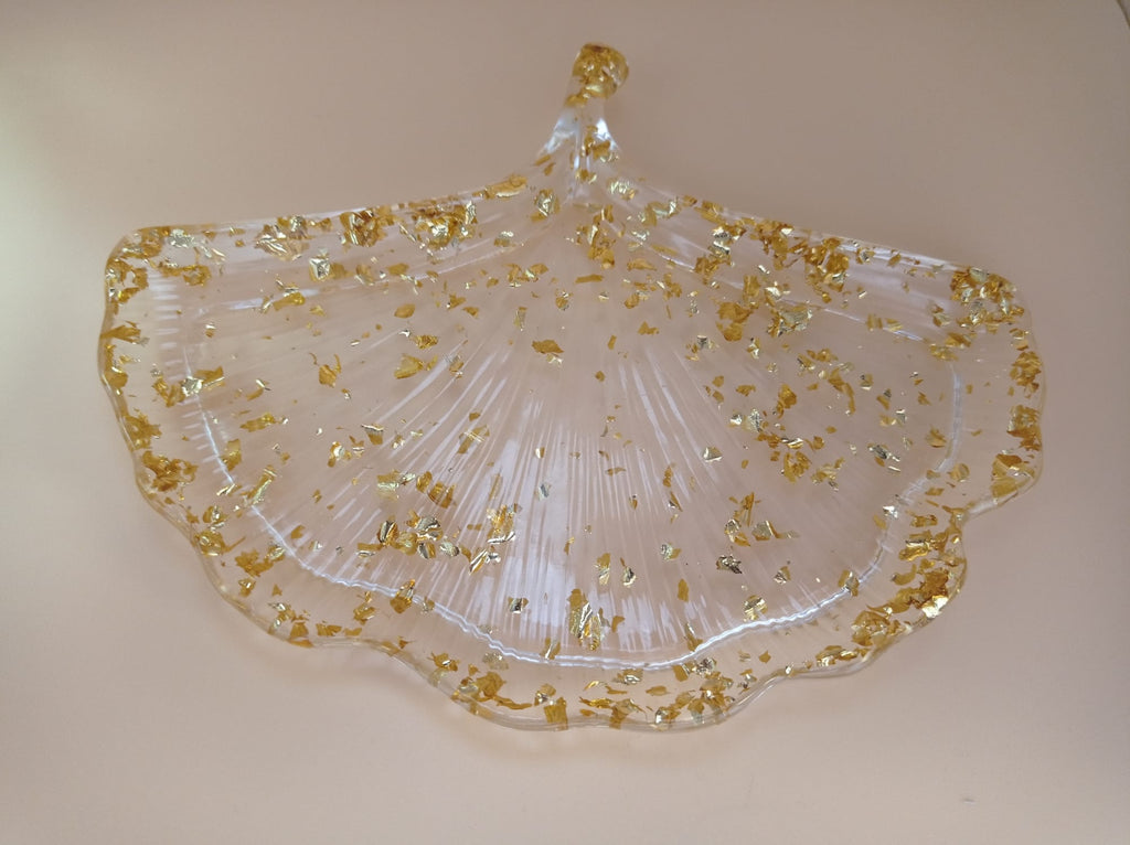 ✨ Plateau Feuille de Ginkgo avec Dorure — Transparence et Luxe à l'État Pur