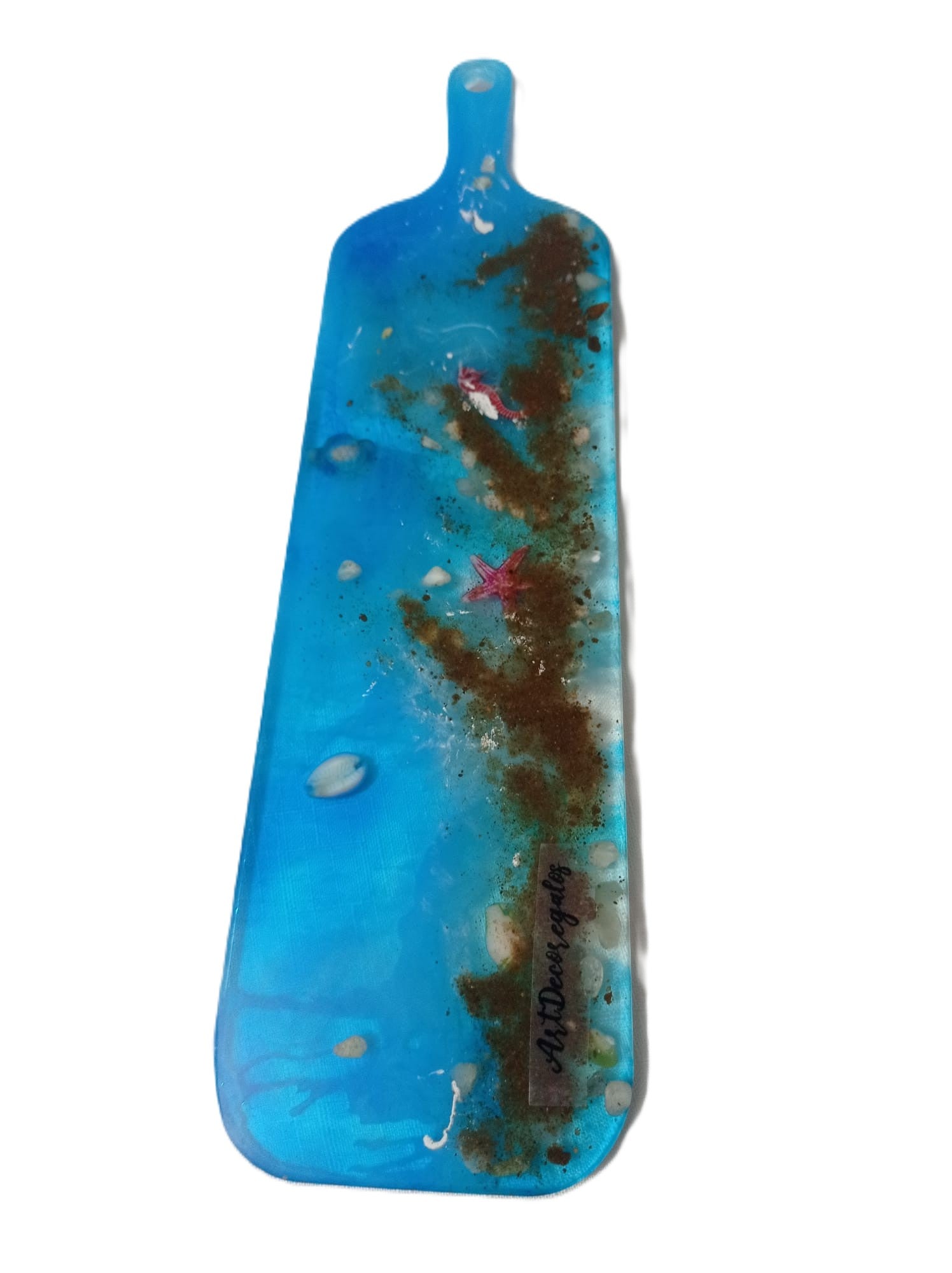 🪸 Handmade Tray with Ocean Motifs — Resin Seahorses and Stars