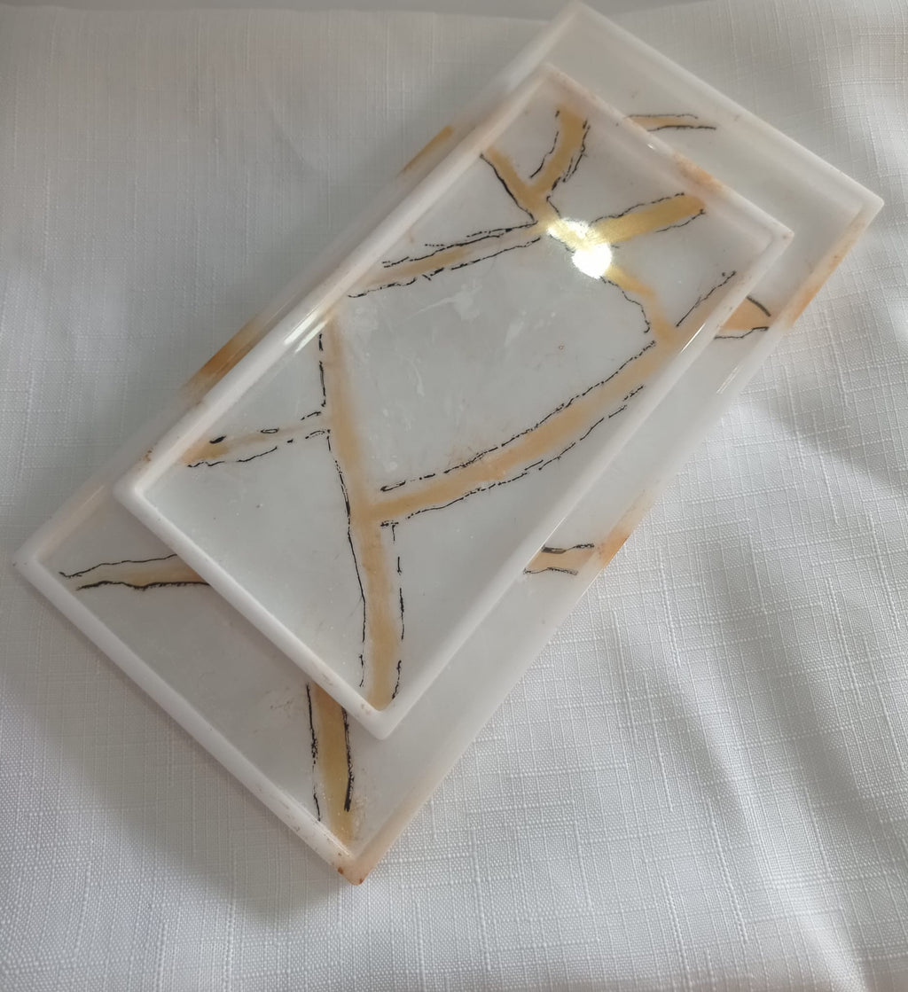 Lot de 2 plateaux artisanaux effet marbre | Luxe pour votre salle de bain