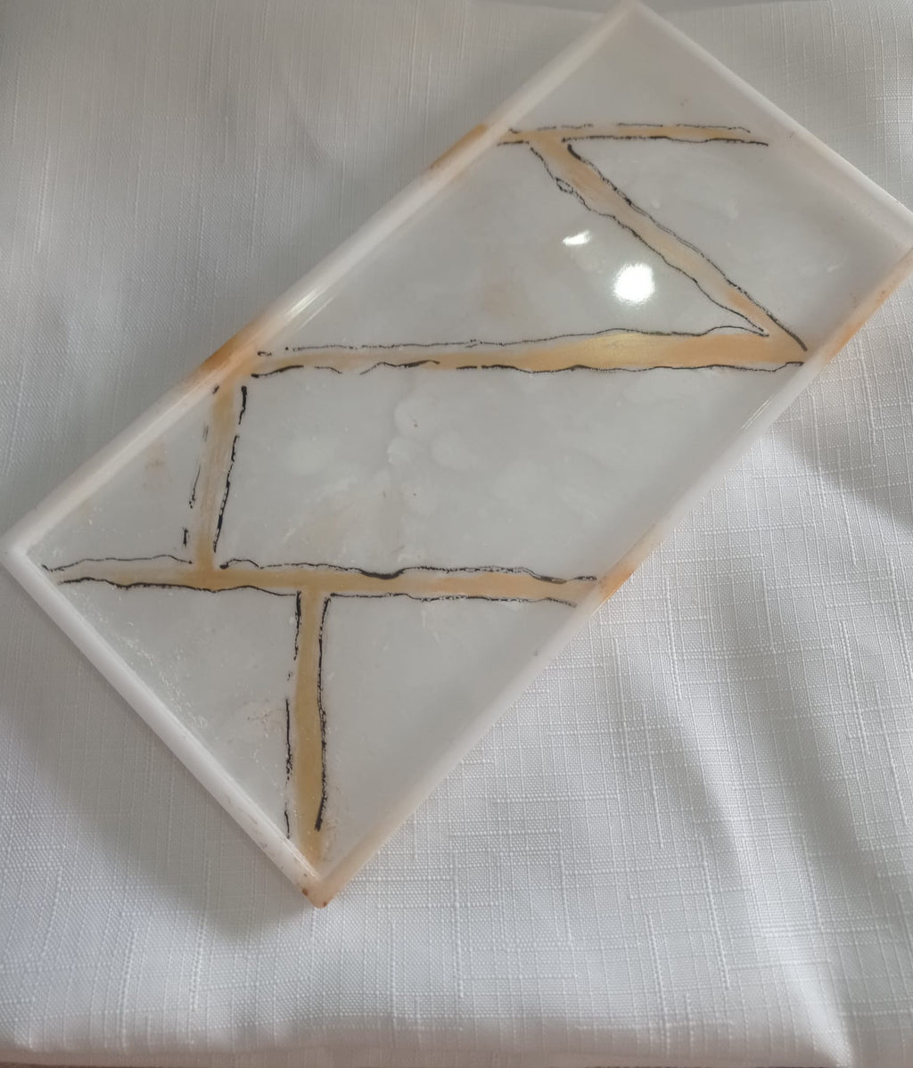 Lot de 2 plateaux artisanaux effet marbre | Luxe pour votre salle de bain