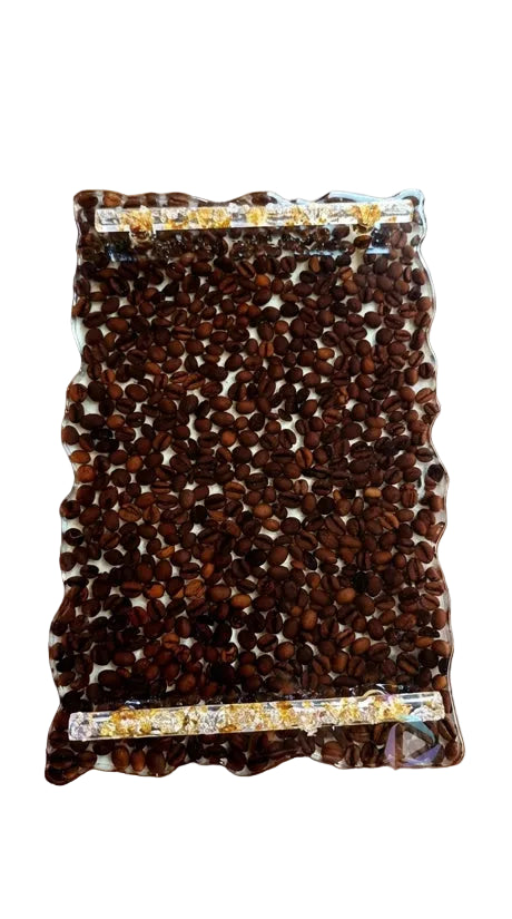 Bandeja Decorativa Artesanal de Resina y Grano de Café