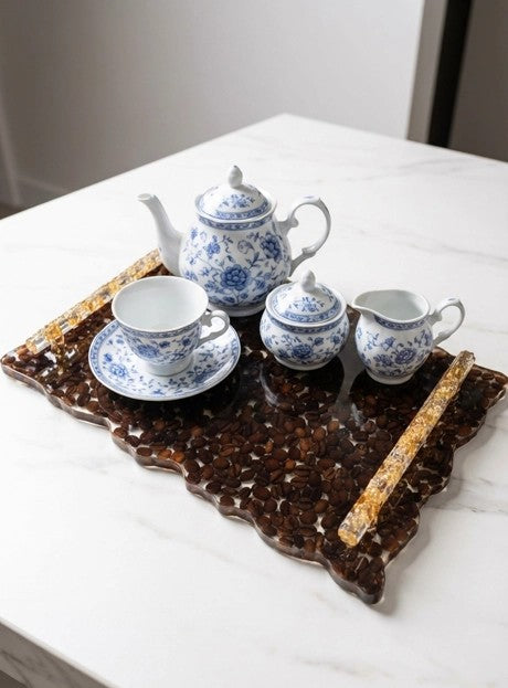 Bandeja Decorativa Artesanal de Resina y Grano de Café