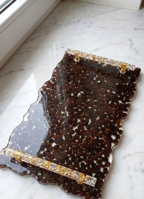 Bandeja Decorativa Artesanal de Resina y Grano de Café