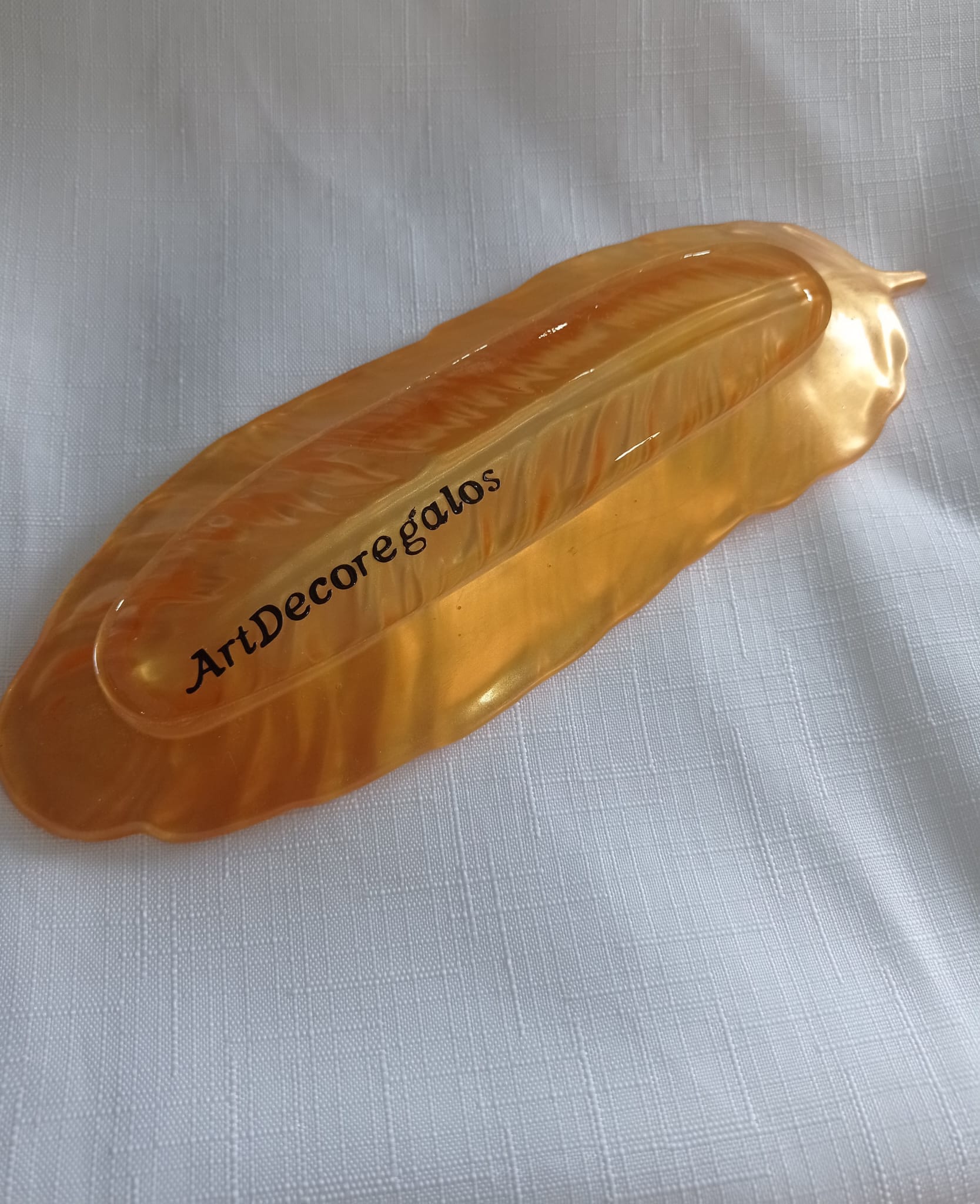 ✨ Bandeja Decorativa en Forma de Pluma Dorada | Joyero Artesanal hecho a mano