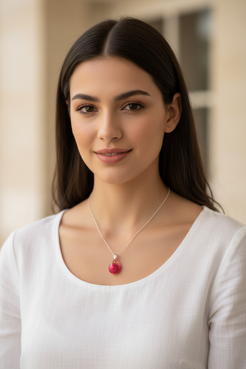 Collar Lágrima Rosa Coral — Resina Artesanal