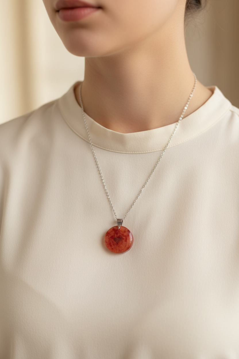 Collar redondo rojo con modelo