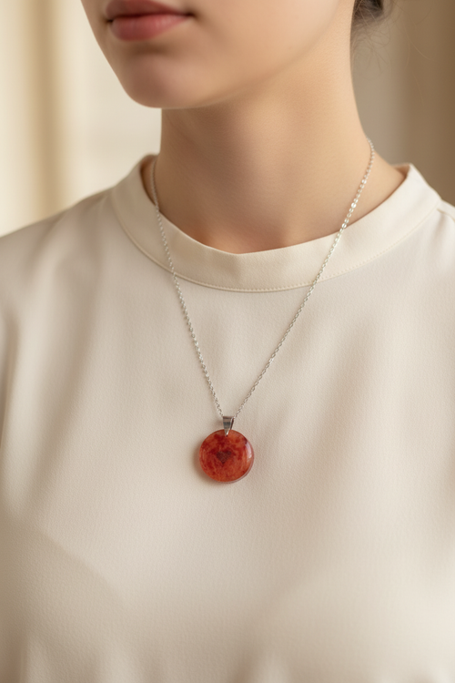 Collar redondo rojo con modelo