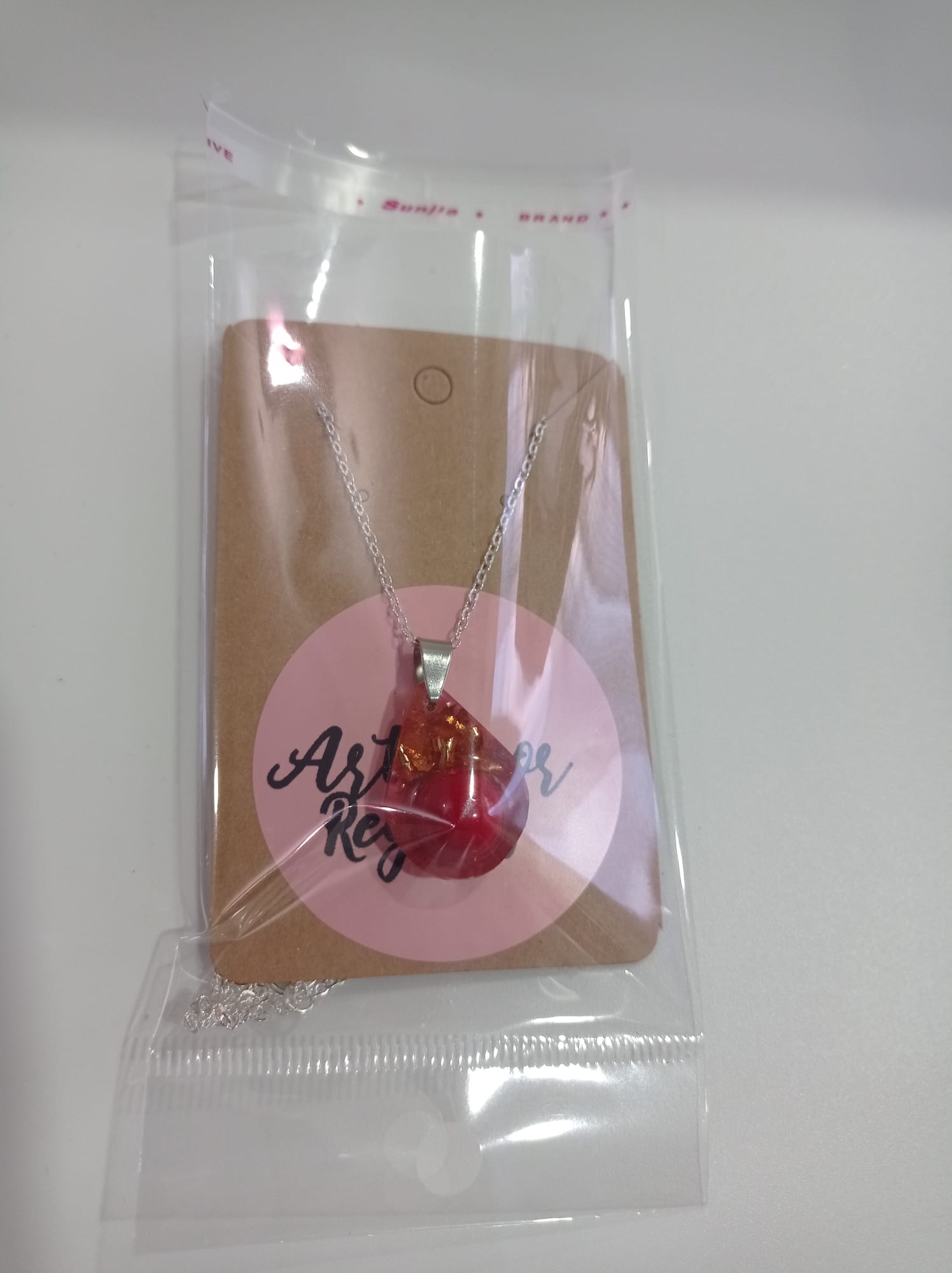 Collar Lágrima Rosa Coral — Resina Artesanal