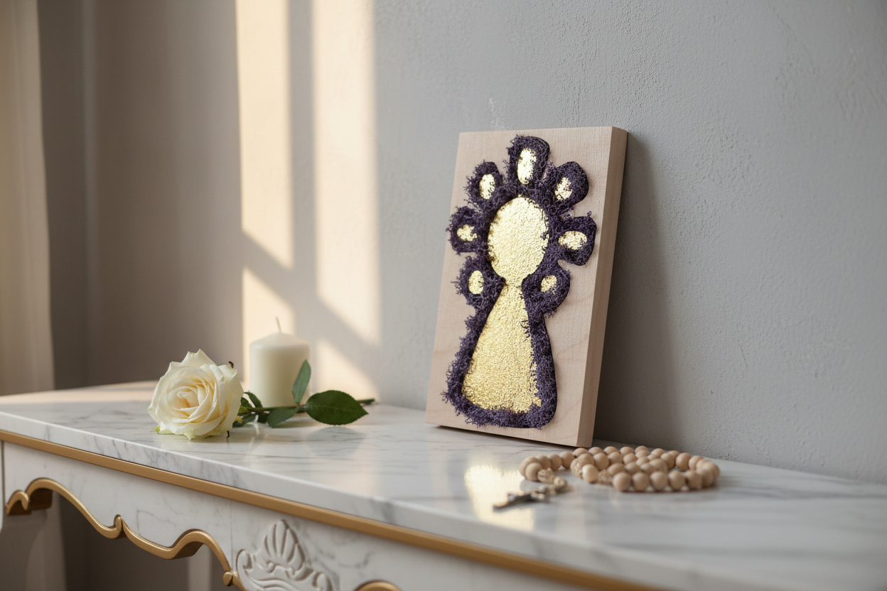 Cuadro Virgen del Pilar apoyado en mesa