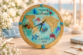 Reloj artesanal de madera, resina y papel de oro personalizado para una historia de amor