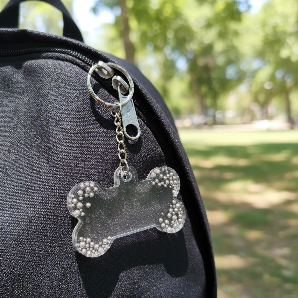 Llavero hueso colgando de mochila