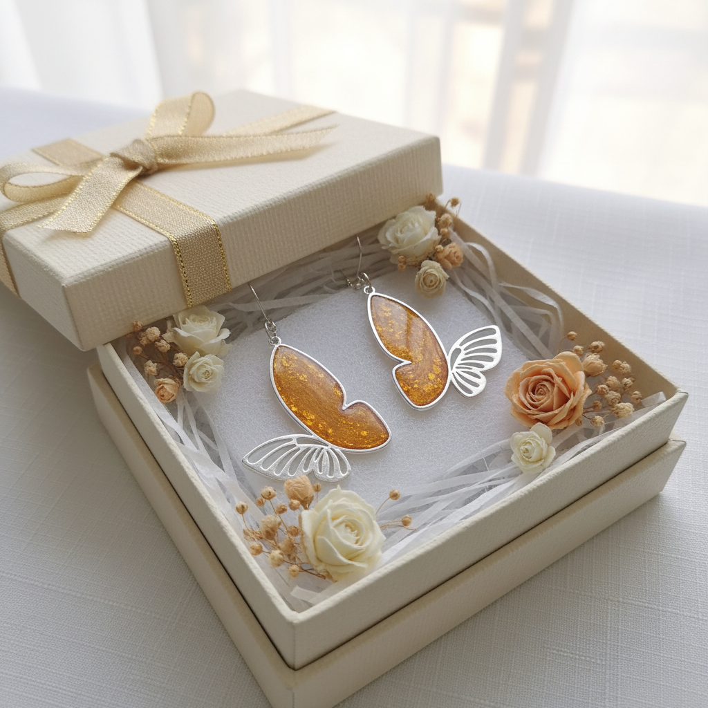 Envoltorio elegante pendientes mariposa ámbar regalo