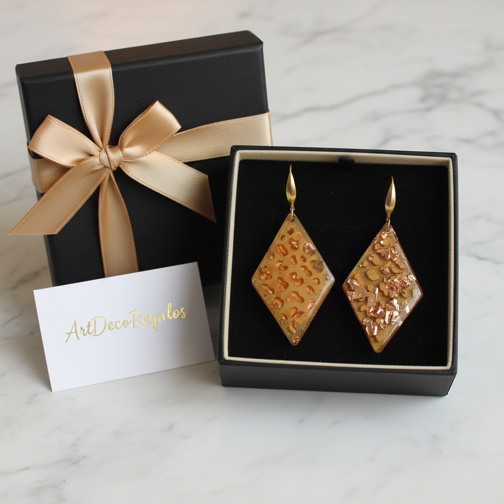 Pendientes rombo dorados en caja regalo ArtDecoRegalos