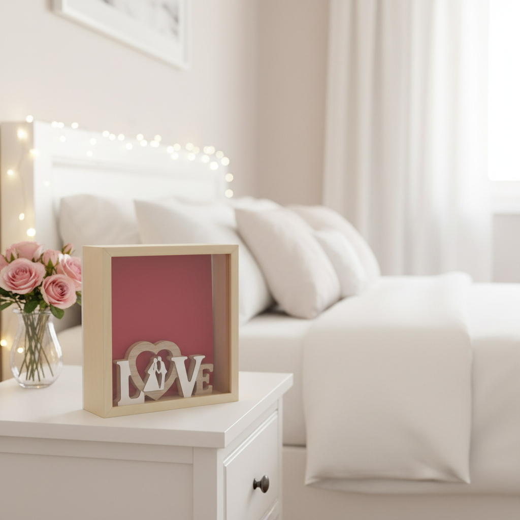 Marco LOVE en mesita de noche dormitorio romántico