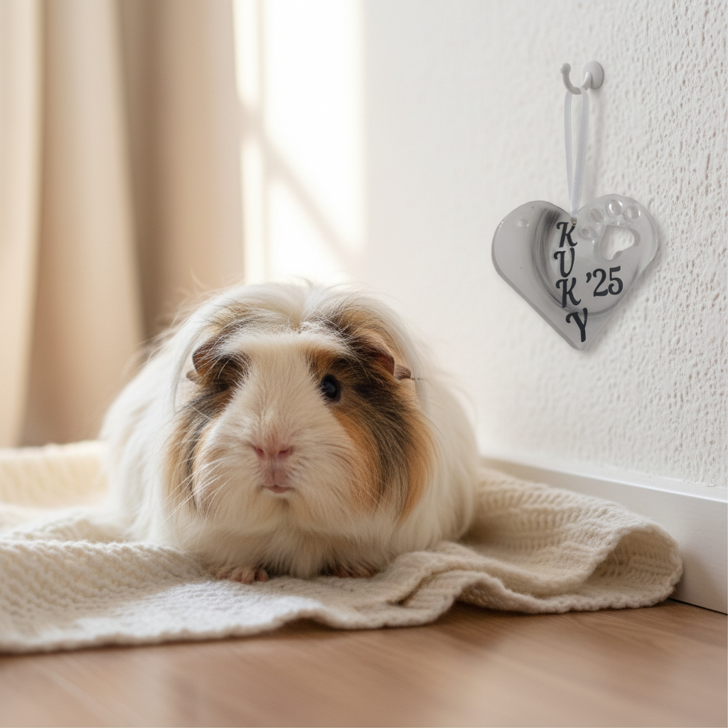 Corazón personalizado mascota con cobaya de pelo largo