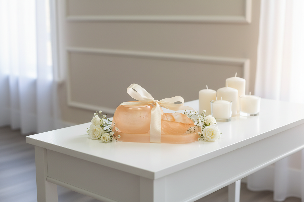Juego decorativo dorado como regalo en salón elegante
