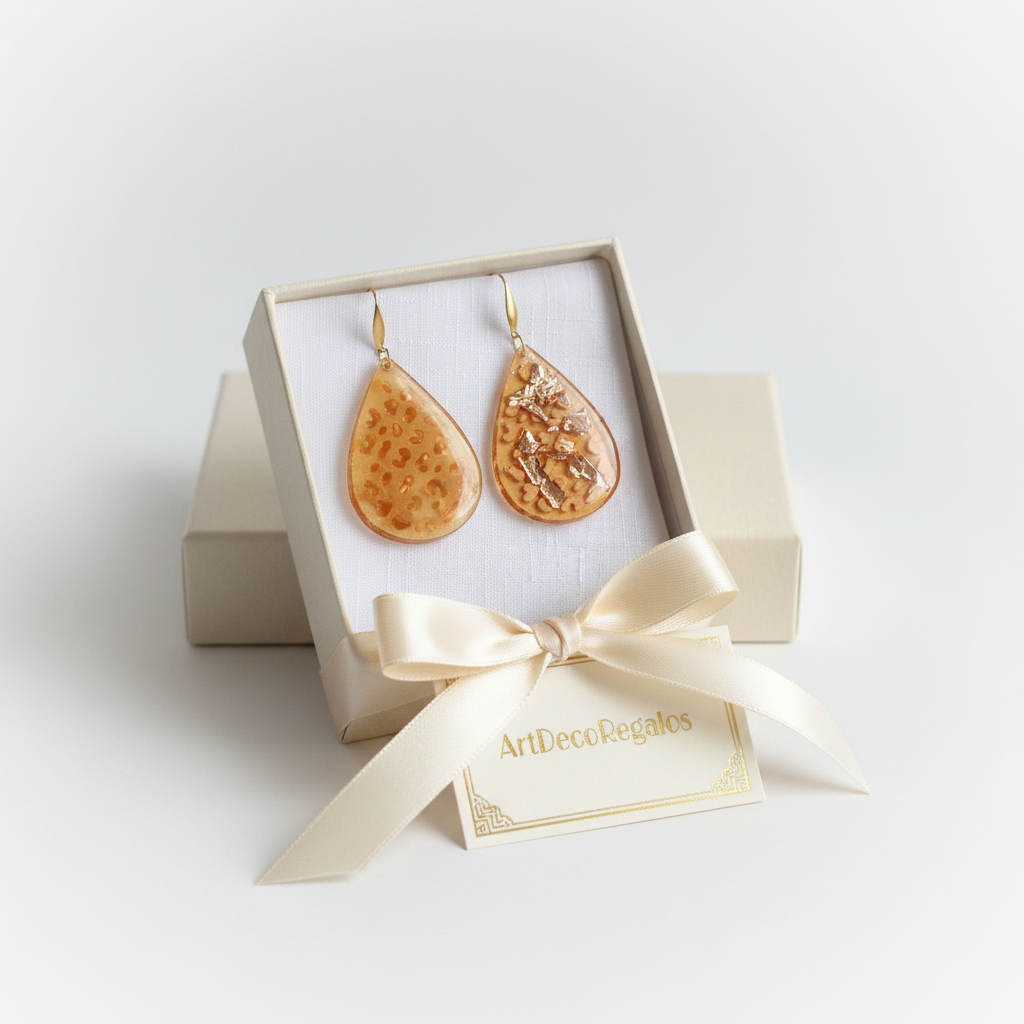 Pendientes dorados de resina en caja regalo ArtDecoRegalos