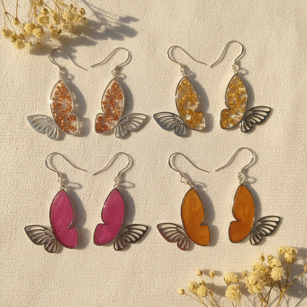 Boucles d'Oreilles Papillon Artisanales en Résine — Choisis ta Couleur 🦋