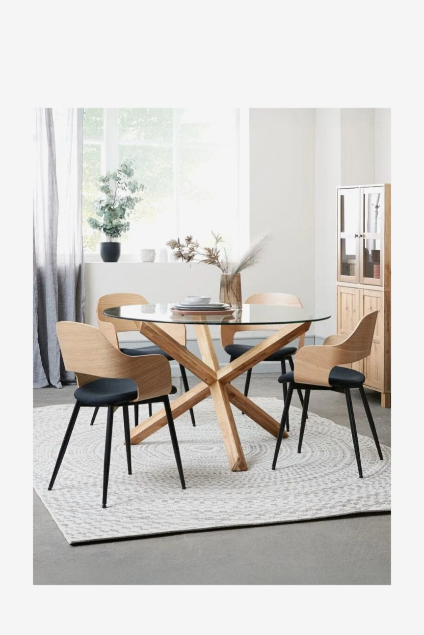 ✨ Mesa Redonda de Cristal Templado y Madera de Roble — Elegancia Natural en tu Hogar