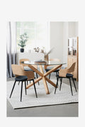 ✨ Mesa Redonda de Cristal Templado y Madera de Roble — Elegancia Natural en tu Hogar