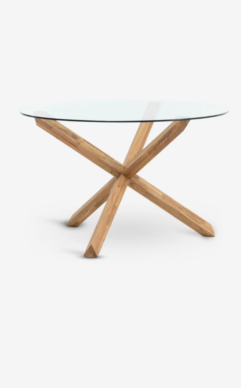 ✨ Mesa Redonda de Cristal Templado y Madera de Roble — Elegancia Natural en tu Hogar