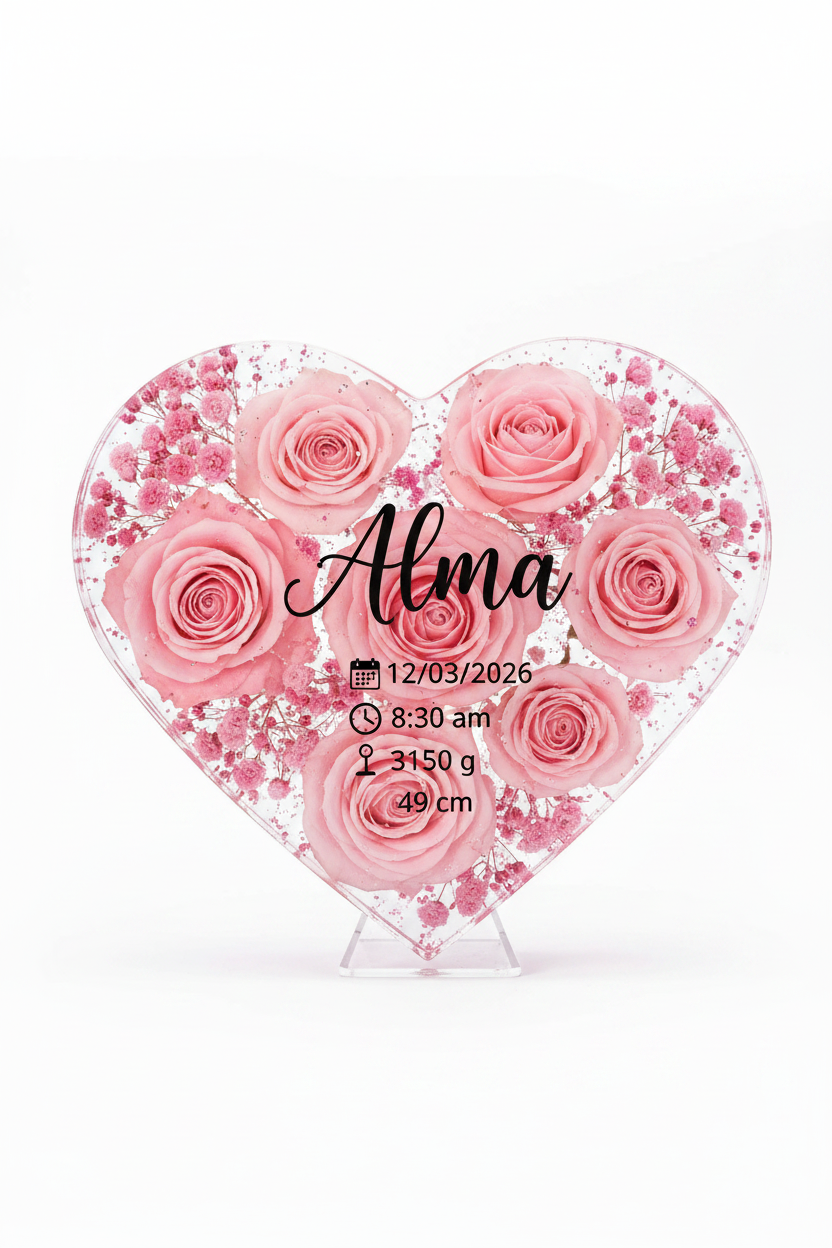 👶🌸 Recuerdo de Nacimiento Personalizado en Resina Artesanal