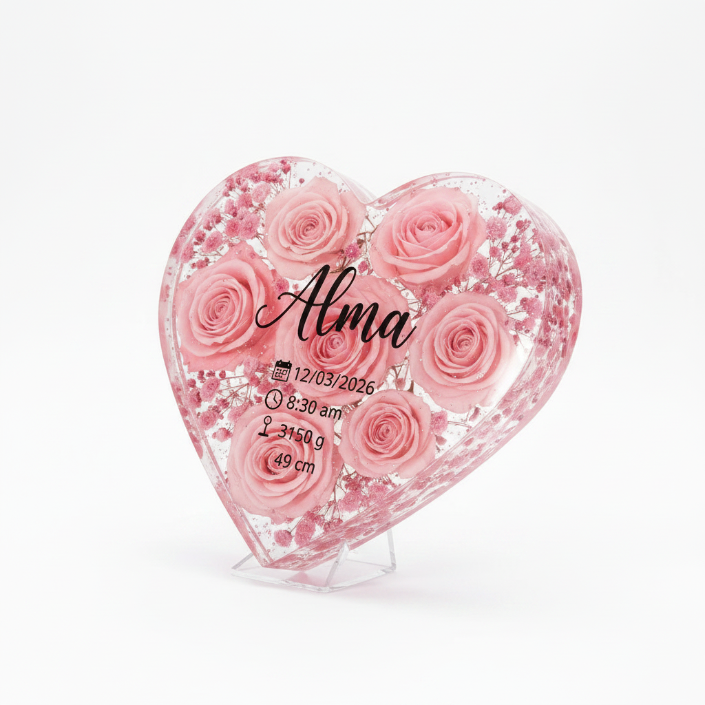 👶🌸 Recuerdo de Nacimiento Personalizado en Resina Artesanal
