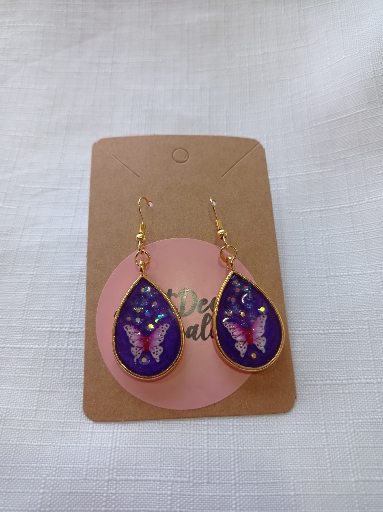 💜 Pendientes Lágrima Mariposa — Resina Artesanal Personalizable