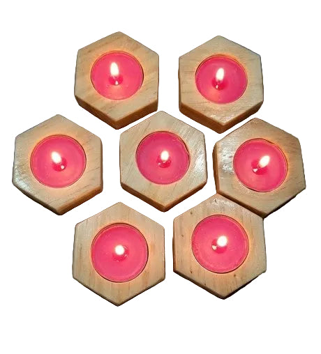 Portavelas Hexagonal de Madera Artesanal