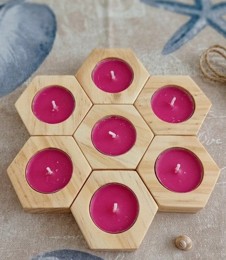 Portavelas Hexagonal de Madera Artesanal