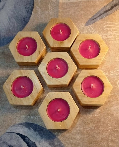 Portavelas Hexagonal de Madera Artesanal