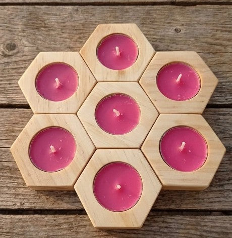 Portavelas Hexagonal de Madera Artesanal