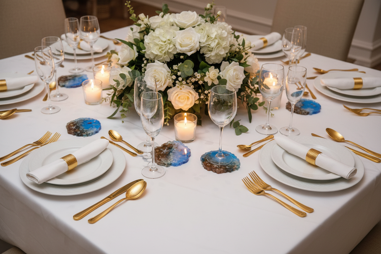 Posavasos mar en mesa festín elegante