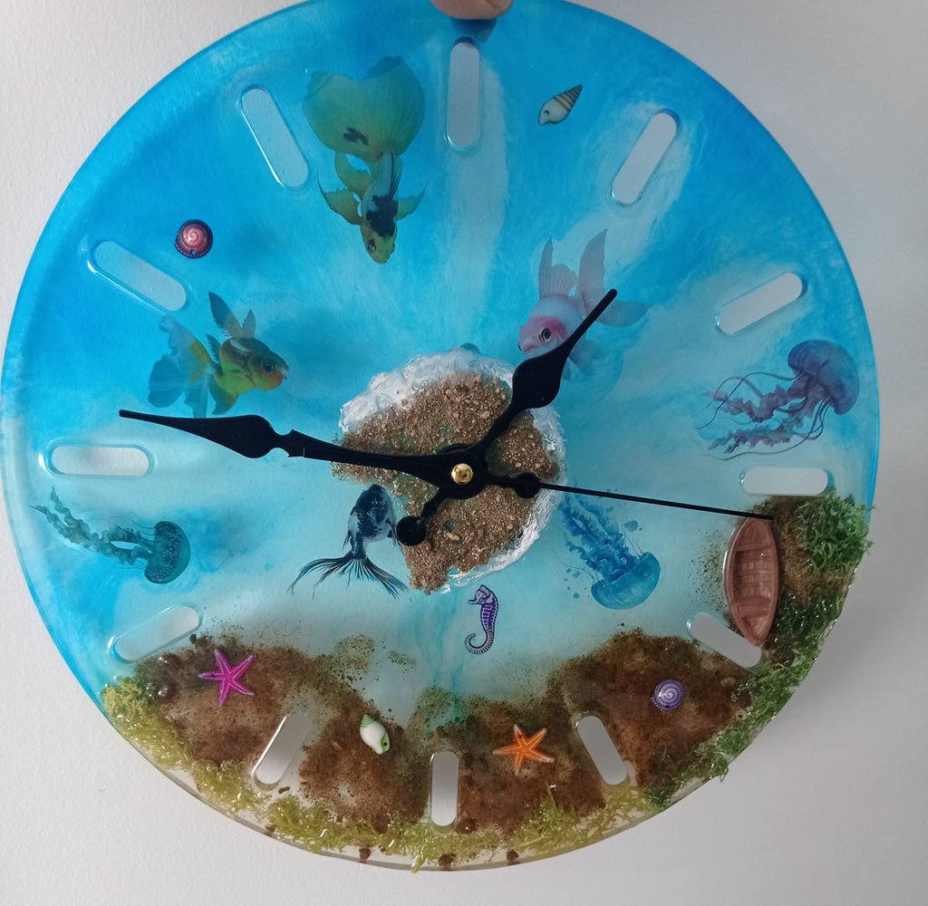 Reloj de Pared Fondo Marino en Resina 🌊 Hecho a Mano